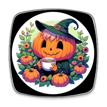 Halloween Kürbis mit Hut trinkt eine Tasse Tee - Viereckiger Kühlschrankmagnet - Weiß - Vorne