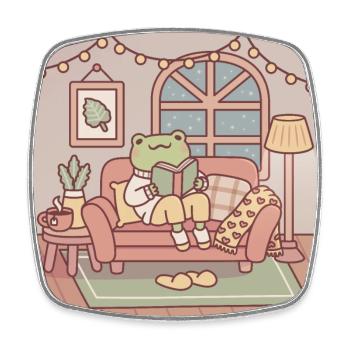 Grenouille mignonne lisant un livre dans une pièce confortable - Magnet carré - blanc - Devant