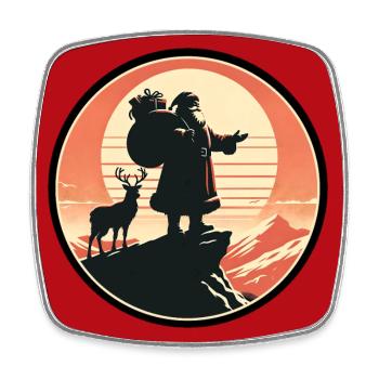 Weihnachtsmann mit Rentier auf Bergspitze - Viereckiger Kühlschrankmagnet - Weiß - Vorne
