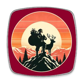 Weihnachtsmann mit Rentier auf Bergspitze - Viereckiger Kühlschrankmagnet - Weiß - Vorne