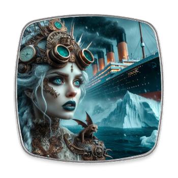Steampunk Mermaid Titanic - Square fridge magnet - white - Front