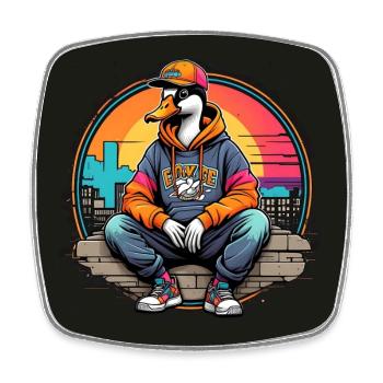 Coole Gans in Street Wear und mit Basecap - Viereckiger Kühlschrankmagnet - Weiß - Vorne
