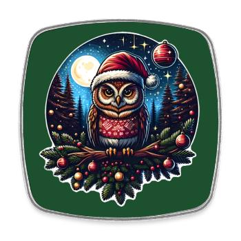 Mignon hibou avec chapeau de Père Noël dans la forêt de Noël - Magnet carré - blanc - Devant