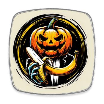 Halloween Kürbis mit Banane - Viereckiger Kühlschrankmagnet - Weiß - Vorne