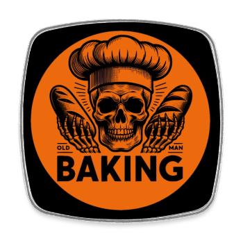Old Man Baking Skull mit Bäckermütze backt Brot - Viereckiger Kühlschrankmagnet - Weiß - Vorne