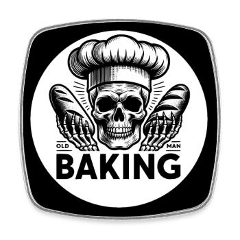 Old Man Baking Skull mit Bäckermütze backt Brot - Viereckiger Kühlschrankmagnet - Weiß - Vorne