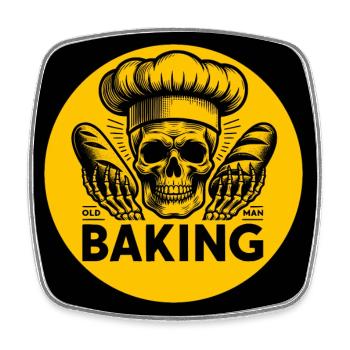 Old Man Baking Skull with Baker's Hat Baking Bread - Square fridge magnet - white - Front