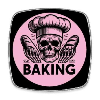 Old Man Baking Skull mit Bäckermütze backt Brot - Viereckiger Kühlschrankmagnet - Weiß - Vorne