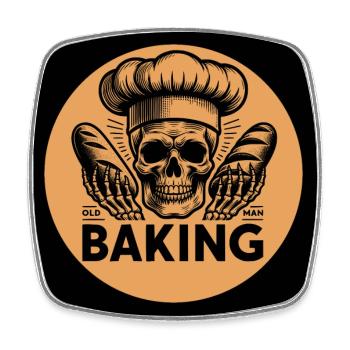 Old Man Baking Skull mit Bäckermütze backt Brot - Viereckiger Kühlschrankmagnet - Weiß - Vorne