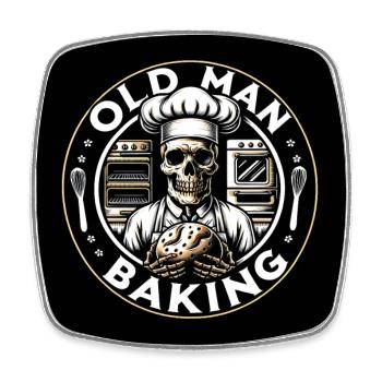Old Man Baking Skull mit Bäckermütze mit Brot - Viereckiger Kühlschrankmagnet - Weiß - Vorne