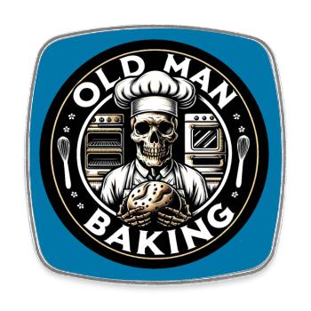 Old Man Baking Skull mit Bäckermütze mit Brot - Viereckiger Kühlschrankmagnet - Weiß - Vorne