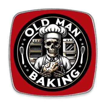 Old Man Baking Skull mit Bäckermütze mit Brot - Viereckiger Kühlschrankmagnet - Weiß - Vorne