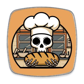 Skull mit Bäckermütze mit Brot - Viereckiger Kühlschrankmagnet - Weiß - Vorne