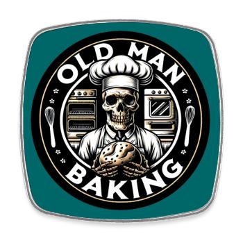 Old Man Baking Skull mit Bäckermütze mit Brot - Viereckiger Kühlschrankmagnet - Weiß - Vorne