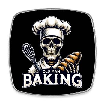 Old Man Baking Skull mit Bäckermütze mit Brot - Viereckiger Kühlschrankmagnet - Weiß - Vorne