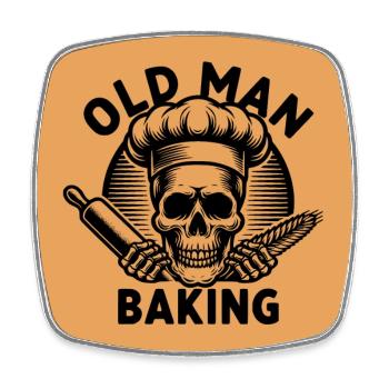 Old Man Baking Skull mit Bäckermütze - Viereckiger Kühlschrankmagnet - Weiß - Vorne