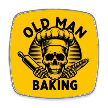 Old Man Baking Skull mit Bäckermütze - Viereckiger Kühlschrankmagnet - Weiß - Vorne