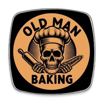 Old Man Baking Skull mit Bäckermütze - Viereckiger Kühlschrankmagnet - Weiß - Vorne