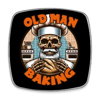 Old Man Baking Skull mit Bäckermütze mit Brot - Viereckiger Kühlschrankmagnet - Weiß - Vorne