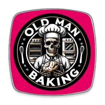 Old Man Baking Skull mit Bäckermütze mit Brot - Viereckiger Kühlschrankmagnet - Weiß - Vorne