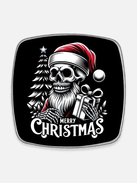 Weihnachtsmann Skull mit Päckchen - Viereckiger Kühlschrankmagnet - Weiß
