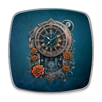 Steampunk-Uhr mit Rosen geschmückt. - Viereckiger Kühlschrankmagnet - Weiß - Vorne