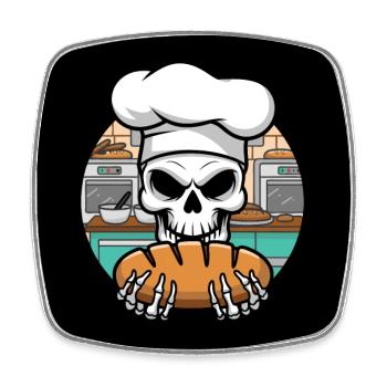 Skull mit Bäckermütze und Brot in der Backstube - Viereckiger Kühlschrankmagnet - Weiß - Vorne