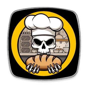 Skull mit Bäckermütze und Brot in der Backstube - Viereckiger Kühlschrankmagnet - Weiß - Vorne