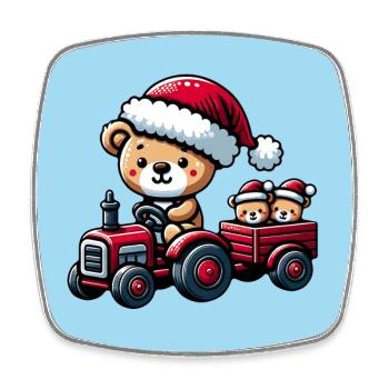 Teddy als Weihnachtsmann mit Traktor - Viereckiger Kühlschrankmagnet - Weiß - Vorne