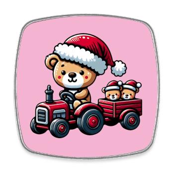 Teddy comme le Père Noël avec tracteur - Magnet carré - blanc - Devant