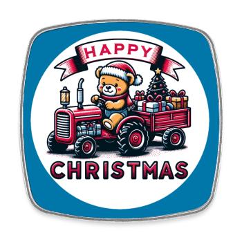 Teddy comme le Père Noël avec tracteur - Magnet carré - blanc - Devant