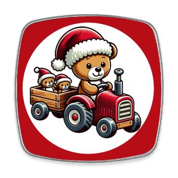 Teddy als Weihnachtsmann mit Traktor und Hänger - Viereckiger Kühlschrankmagnet - Weiß - Vorne