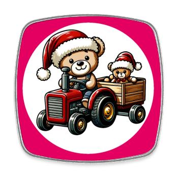 Teddy as Santa Claus with tractor and trailer - Square fridge magnet - white - Front