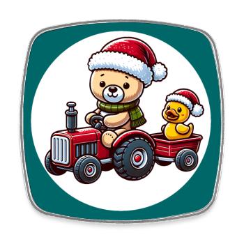 Teddybär fährt Traktor mit kleiner gelber Ente - Viereckiger Kühlschrankmagnet - Weiß - Vorne
