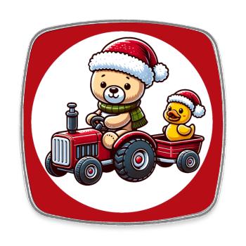 Teddybär fährt Traktor mit kleiner gelber Ente - Viereckiger Kühlschrankmagnet - Weiß - Vorne