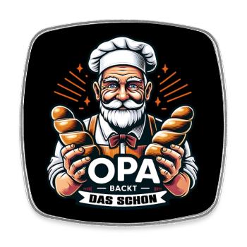 Opa backt das schon. Bäcker mit Broten - Viereckiger Kühlschrankmagnet - Weiß - Vorne