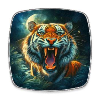Brüllender Tiger Mondschein-Dschungel - Viereckiger Kühlschrankmagnet - Weiß - Vorne