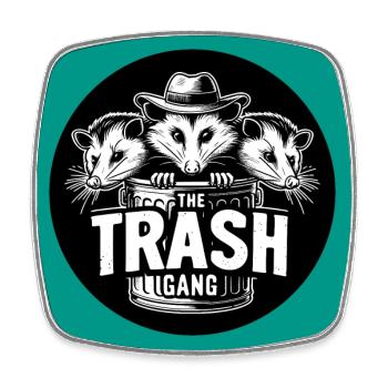 Trash Gang drei Opossums schauen aus der Mülltonne - Viereckiger Kühlschrankmagnet - Weiß - Vorne