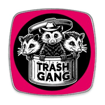 Trash gang three possums look out of the garbage can - Square fridge magnet - white - Front