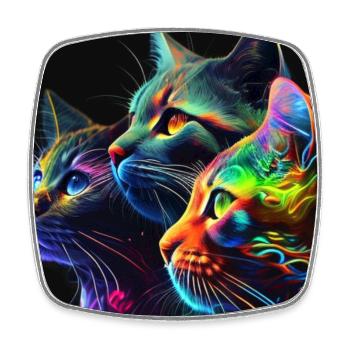 Neonfarbene Katzen auf schwarzem Hintergrund - Viereckiger Kühlschrankmagnet - Weiß - Vorne