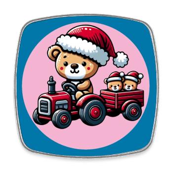 Teddy als Weihnachtsmann mit Traktor und Hänger - Viereckiger Kühlschrankmagnet - Weiß - Vorne