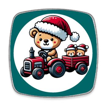Teddy als Weihnachtsmann mit Traktor und Hänger - Viereckiger Kühlschrankmagnet - Weiß - Vorne