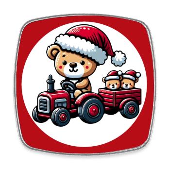 Teddy als Weihnachtsmann mit Traktor und Hänger - Viereckiger Kühlschrankmagnet - Weiß - Vorne