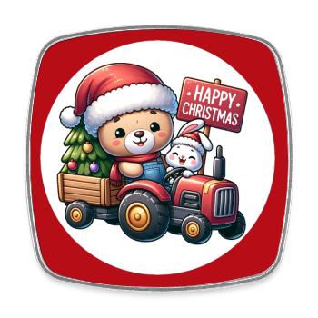 Teddy as Santa Claus with tractor and rabbit - Square fridge magnet - white - Front