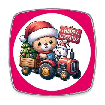 Teddy als Weihnachtsmann mit Traktor und Hase - Viereckiger Kühlschrankmagnet - Weiß - Vorne