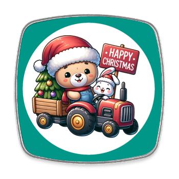 Teddy als Weihnachtsmann mit Traktor und Hase - Viereckiger Kühlschrankmagnet - Weiß - Vorne