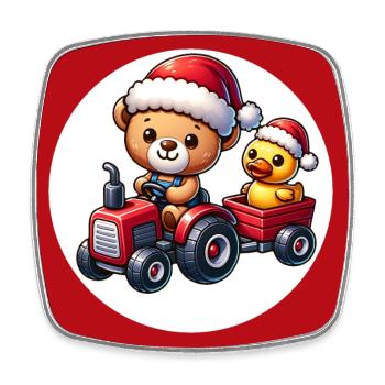 Petit ours en peluche conduisant un tracteur avec un canard mignon - Magnet carré - blanc - Devant