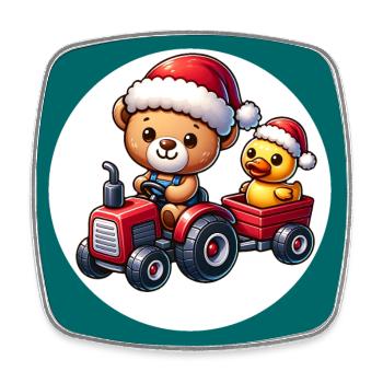 Petit ours en peluche sur tracteur avec canard mignon - Magnet carré - blanc - Devant