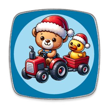 Petit ours en peluche sur tracteur avec canard mignon - Magnet carré - blanc - Devant