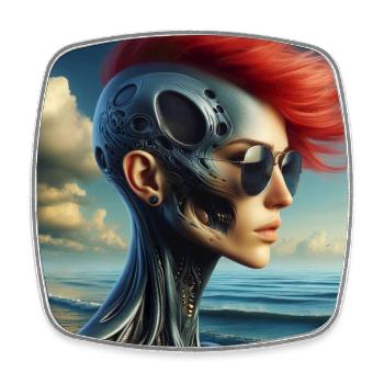 Cyberpunk Woman - Square fridge magnet - white - Front